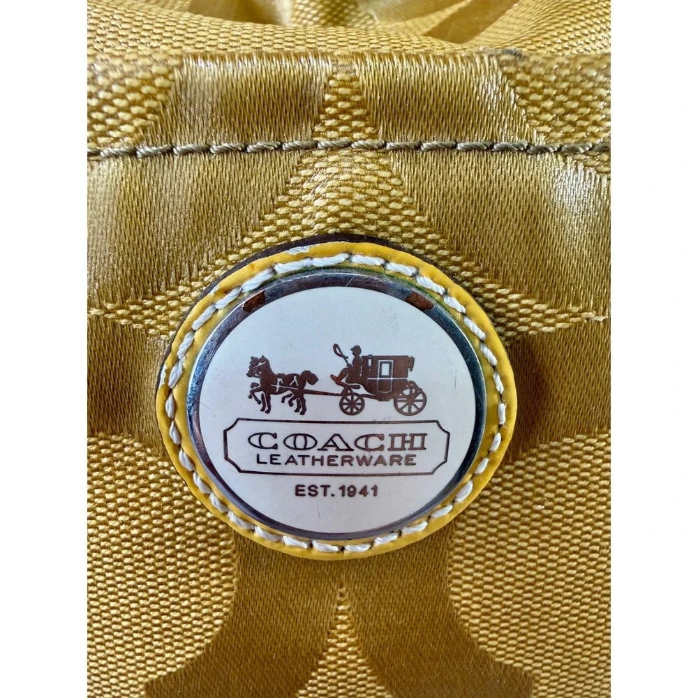 Coach Op Art Maggie Shoulder Bag Mustard‎ Yellow Jacquard Patent Leather 14264